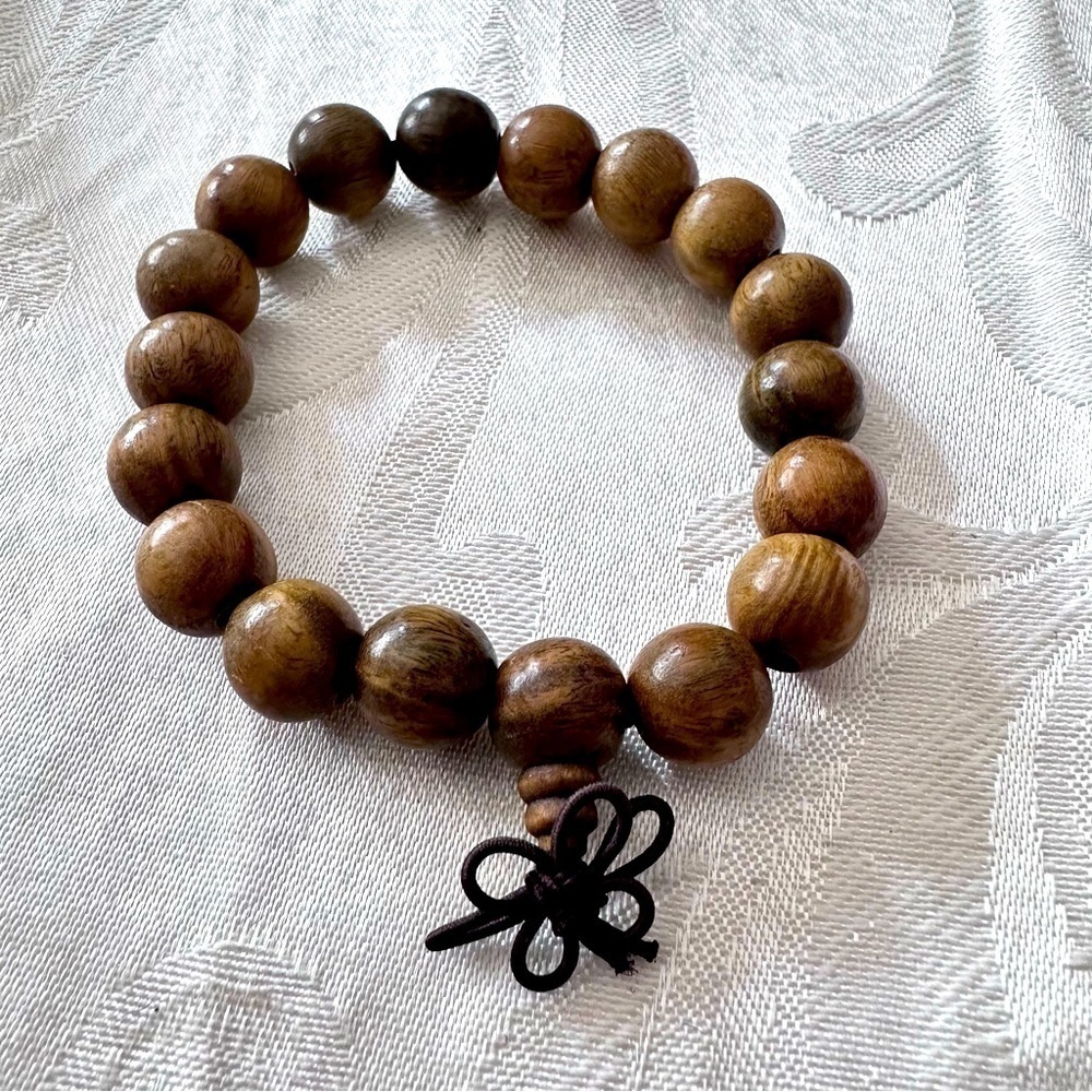 Wooden Bead Bracelet Unisex Medium Brown Size 7-8 Handmade